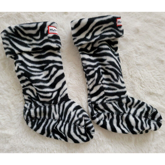 Hunter Kids Girl's XS (US 11-13) Fleece Welly Zebra Print Cuffed Sock Inserts - Picture 5 of 7